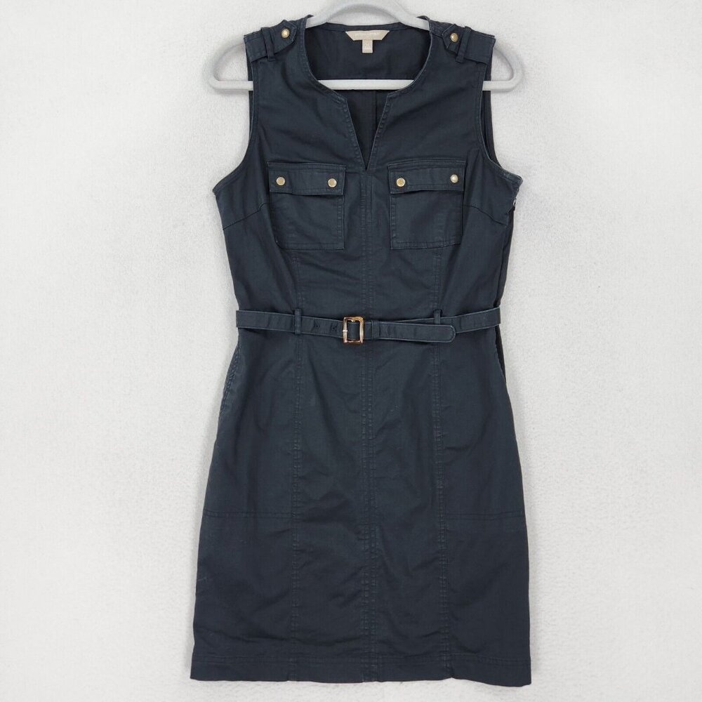 Banana Republic Dress Womens 10 Washed Black Belted Utility Sheath Sleeveless